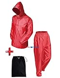トオケミ(TOHKEMI)　強力撥水加工　ナイロンヤッケ(＃1000 Ｍサイズ レッド)＋ナイロンパンツ(＃2000 Ｍサイズ レッド)＋キャリーポーチセットの3点セット　ヤッケとパンツは同サイズにな