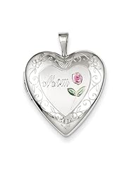Sterling Silver 20mm Diamond-Cut & Enameled Mom Heart Locket