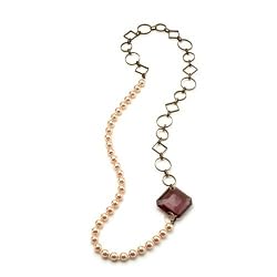 Pearl and Chain Necklace in Champagne