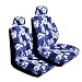 Set of 2 Universal Fit Hawaiian Low Back Front Bucket Seat Cover With Separate Headrest Cover for Seats - Blue Hawaii Hibiscus Floral Print