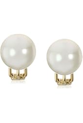 Majorica 14mm White Round Simulated Pearl 18k Gold Vermeil Clip-On Earrings