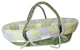 Trend Lab Patchwork Moses Basket Set - Sage Basket with Blue, Sage Patchwork Wrap Style Bumper and White Mattress Cover Sheet