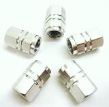 5 x Hexagon Car or Bike Dust/ Valve Caps – Silver Metal