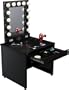 Broadway Lighted Vanity Desk 36'' x 30" - Black Frame, Black Surface