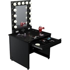 Broadway Lighted Vanity Desk 36'' x 30 - Black Frame, Black Surface by Vanity Girl Hollywood
