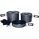 Texsport Trailblazer Black Ice 5 pc Hard Anodized Camping Cookware Outdoor Cook Set with Storage Bag