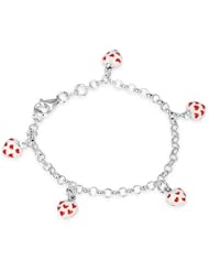 Unicornj Sterling Silver Childrens Bracelet with Red and White Heart Charms