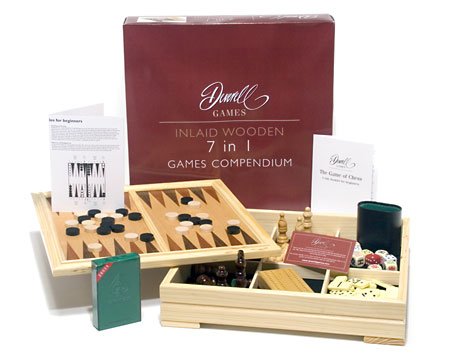 Large 7 in 1 inlaid wooden games compendium