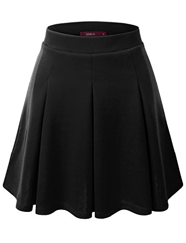 Doublju Women Soft Fabric Fit and Flared Pleated Mini Skirt with Waistband