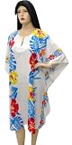 COOL WHITE Hawaiian Print Short Tunic Cover up Kaftan