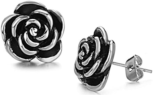 Vwhite Womens Girls Elegant Tiny Stainless Steel Rose Flower Ear Stud Earrings Silver