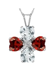 3.14 Ct Heart Shape Sky Blue Aquamarine Red Garnet 925 Sterling Silver Pendant