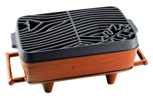 NapaStyle Enamel Cast Iron 9-Inch by 15-Inch Hibachi, Terra Cotta with Black Interior and Grate
