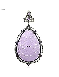 Diamond Pave Amethyst Gemstone Carved Pendant 18kt Gold Jewelry