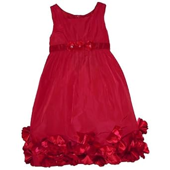 Kate Mack Red Sleeveless Empire Dress with Fabric Flowers