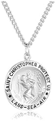 Men's Stainless Steel Necklace with Engraved Saint Christopher Pendant, 24"