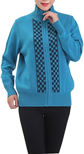 METERDE Women's Mother's Winter Outwear Warm Zip Cashmere Cardigan Blue XL