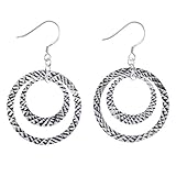 EXP Sterling Silver Patterned Circle Dangle Earrings