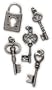 Blue Moon Lost & Found Metal Charms, Key 1 Asst Antique Silver, 5/Pkg