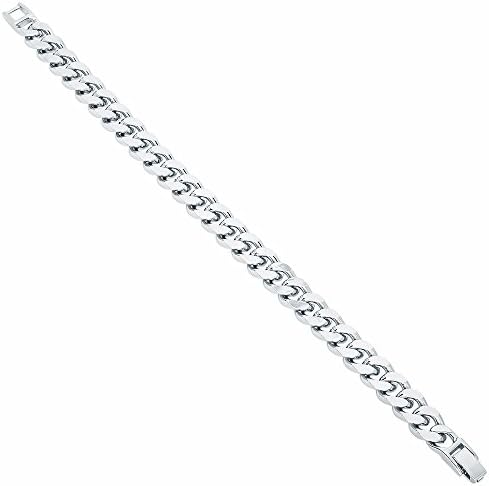 The Bling Factory Men's 9.2mm High-Polished 0.25 mils (6 microns) Rhodium Brass Beveled Curb Chain Bracelet, 7'-9 + Jewelry Cloth & Pouch