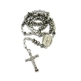 Men Rosary Silver Crystal Glass Faceted Beads Necklace Chain 30"
