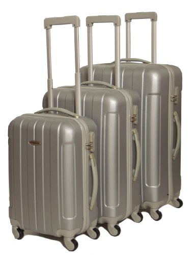 BRUBAKER ABS Trolley-Koffer Set: Drei Hartschalenkoffer 51/61/72 cm XXL-Light! 4 Rollen 360° Silber