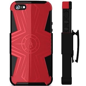 Ariza Imperial® Designer Case for iPhone 4 / 4S - The Best Protective Cover - Slim Grip with Hard Shell - Hybrid Silicon Skin for Men & Girls - Top Durable Protection - Holster Belt Clip / Kick Stand Included - Dualcom Series (Red and Black)