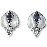 Sterling Silver Mother-of-Pearl, Aquamarine & Iolite Earrings by Sajen