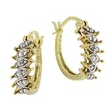 18k Gold over Silver Diamond Accented Small Oval Hoop Earrings