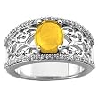 14K White Gold Cabochon Citrine and Diamond Ring