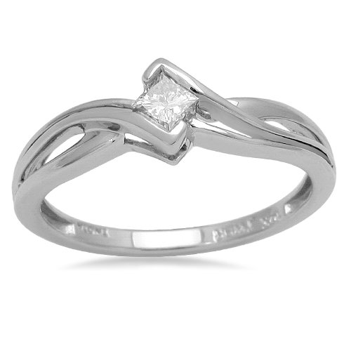 10K White Gold Princess-Cut Diamond Promise Ring (1/7 cttw, I-J Color, I3 Clarity), Size 8