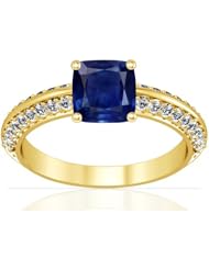 18K Yellow Gold Cushion Cut Blue Sapphire Ring With Sidestones (GIA Certificate)