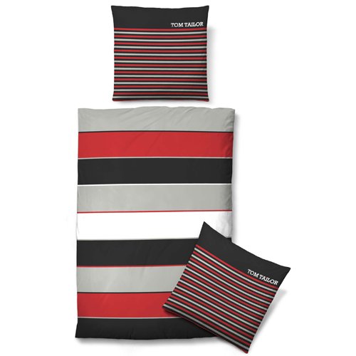 Tom Tailor Bettwäsche Streifen Rot Schwarz 135x200 cm Biber