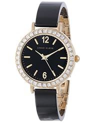 Anne Klein Womens AK/1442BKGB Swarovski Crystal Accented Gold-Tone Black Ceramic Bangle Watch