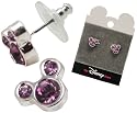 Licensed Disney Mickey Mouse Ears Stud Earrings - Amethyst Swarovski Crystal on Disney Card