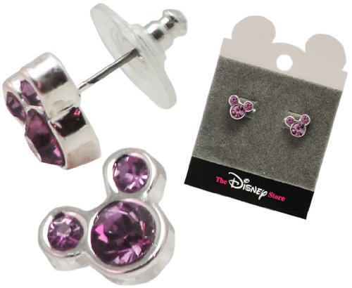 Licensed Disney Mickey Mouse Ears Stud Earrings - Amethyst Swarovski Crystal on Disney Card