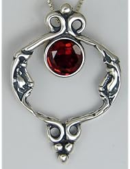 Beautiful Moons Necklace in Sterling Silver and Accented with Garnet