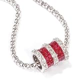 14K White Gold Princess Cut Ruby & Diamond Barrel Pendant w/ Chain