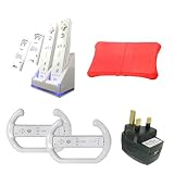 Red Silicone Skin Grip Rubber Case Cover For Wii Fit Plus Balance Board and 2 x Racing Steering Wheel Wheels for Wii Controller Mario Kart game and Dual Desktop Charging Charger Desk Stand Dock For Wii Wimote Controller + Free Batteries and Mains USB Charger