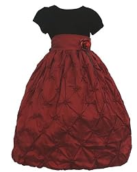 Long Dress Red Satin Flower Patterned with Black Velvet Top Rose Corsage Tide Waist Strap