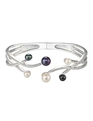Sterling Silver Black and White Pearl and Diamond Accent Tentacle Bracelet