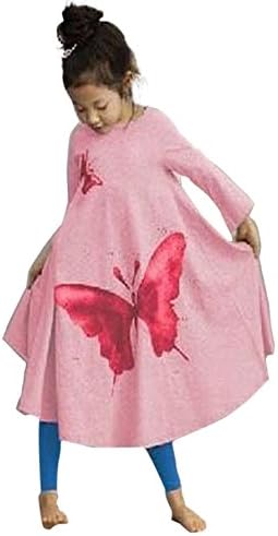 FH Blossom Girls Cotton Butterfly Print Long T-shirt dress(pink)