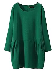 Plus Size General Print Cotton Round Neck Long Sleeves Mini Dress 