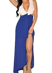 Sexy V-neck Polyester/Spandex Plunging Neck Cutout Maxi Dress 