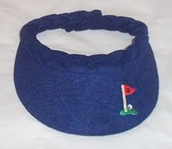 Golf Visor Terry Cloth Navy with Embroidered Flag on Green