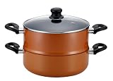 郷土美味 ふっ素加工 IH対応 ガラス蓋付 2段蒸し器 26cm H-3117
