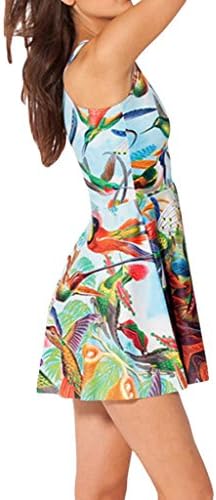 Bcosofu Women Digital Print Retro Floral Skater Pleated Mini Skirt Dress