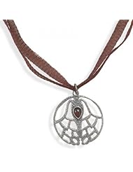 MMA Silver - 17.5 inch Organza Necklace with Garnet Pendant