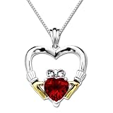 Sterling Silver and 14k Yellow Gold Created Ruby Claddagh Pendant, 18