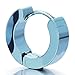 Pair Stainless Steel Metallic Blue Huggie Hinged Hoop Earrings for Men Women